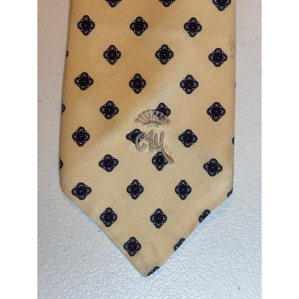 Countess‎ Mara New York Mens Silk Tie Yellow Geometric Pattern Embroidered CU